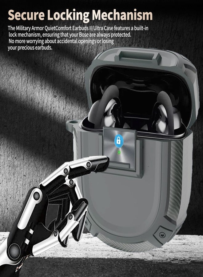 Olytop for New Bose QuietComfort Earbuds II (2022) / Ultra (2023) Case Cover with Lock Clip&Cleaner kit Pen, Rugged Shockproof Protective Hard Skin with Carabiner Men Women for Bose QC 2 - Grey - Image 2